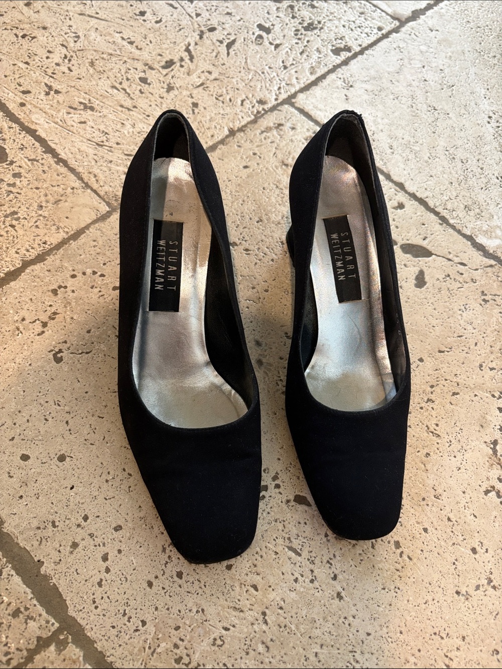 Vintage Stuart Weitzman Black Square-Toe Pumps